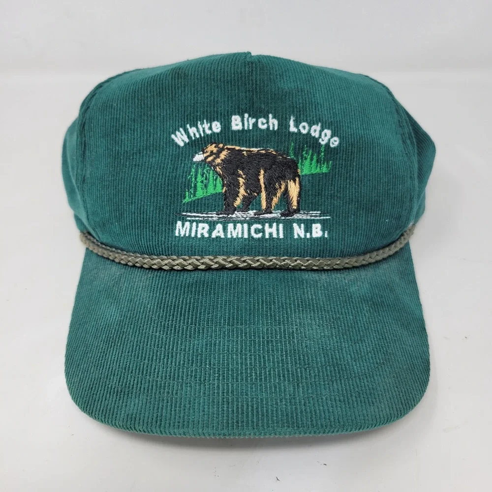 AJM International Green Corduroy White Birch Lodge Miramichi N.B. Snapback Hat